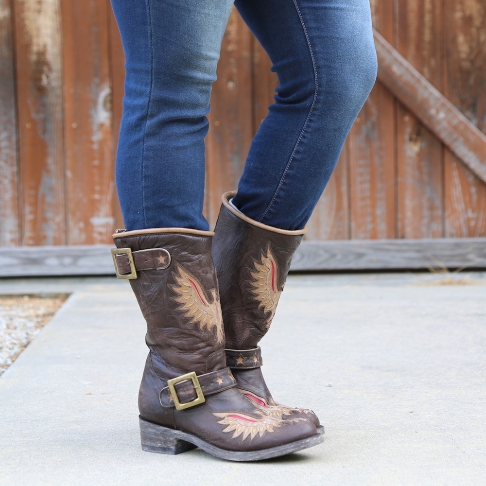 Old Gringo Distressed Brown Leather Biker Boots - Picture 6 of 7